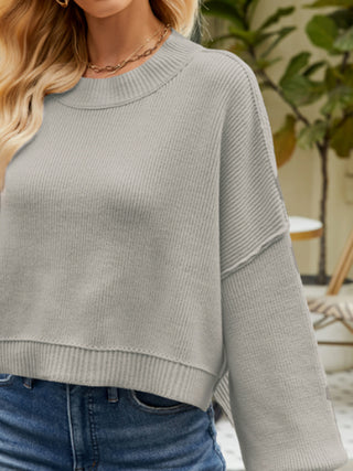 Round Neck Lantern Sleeve Sweater Divacious