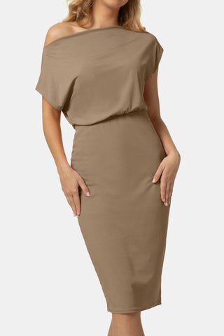 Boat Neck Short Sleeve Knee-Length Dress Trendsi