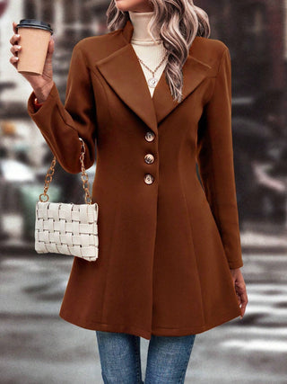 Collared Neck Long Sleeve Longline Coat - Divacious