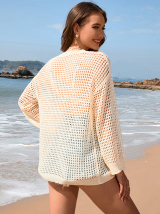 Openwork Dropped Shoulder Long Sleeve Cover-Up Divacious