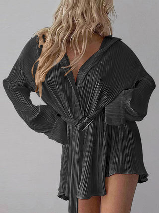 Button Up Dropped Shoulder Shirt Dress Trendsi