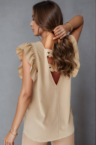 Ruffled V-Neck Cap Sleeve Blouse Divacious