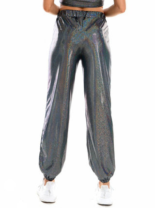 Glitter Elastic Waist Pants with Pockets Divacious