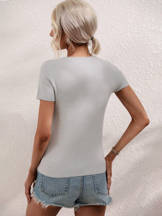 Cutout Round Neck Short Sleeve Knit Top Divacious