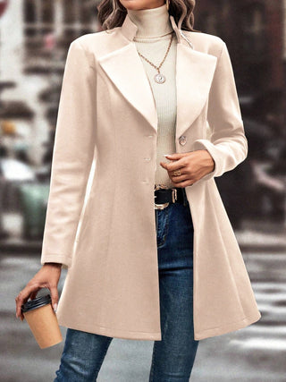 Collared Neck Long Sleeve Longline Coat - Divacious