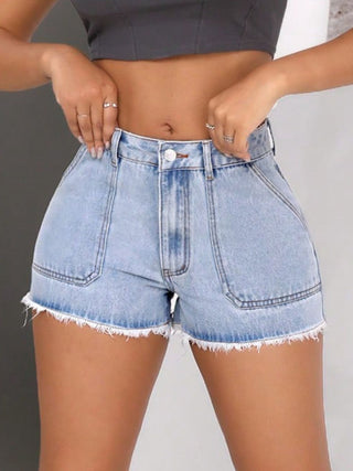 Raw Hem Pocketed Denim Shorts Divacious