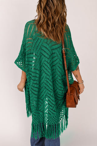 Openwork Open Front Cardigan with Fringes Divacious