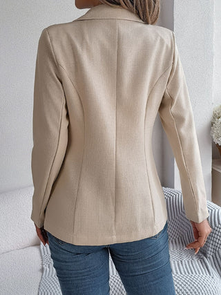 Decorative Pocket Flap Lapel Collar Long Sleeve Blazer - Divacious