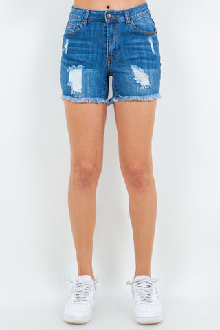 High Waist Distressed Frayed Denim Shorts Divacious