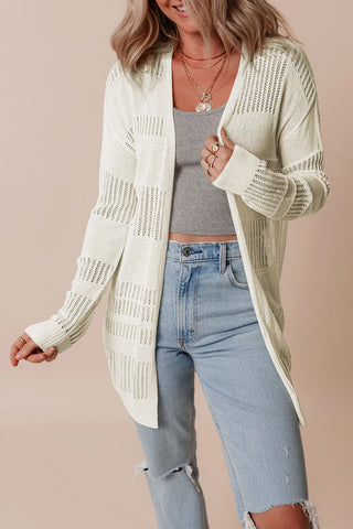 Openwork Open Front Long Sleeve Cardigan Divacious