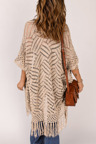 Openwork Open Front Cardigan with Fringes Divacious