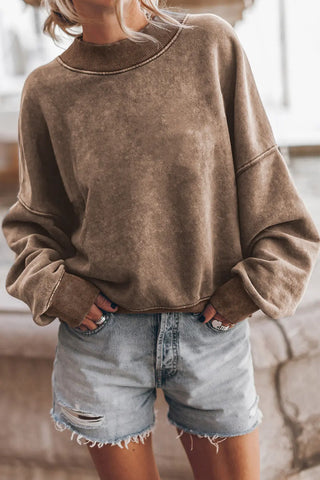 Round Neck Dropped Shoulder Sweatshirt Divacious