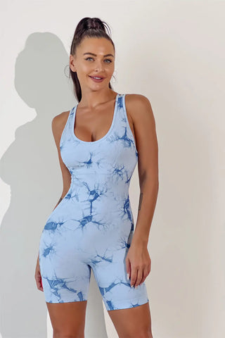 Printed Crisscross Wide Strap Active Romper Divacious