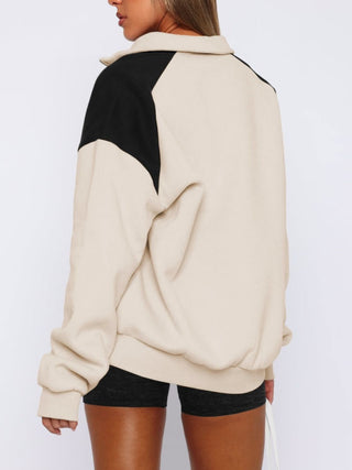 Contrast Quarter Zip Long Sleeve Sweatshirt - Divacious