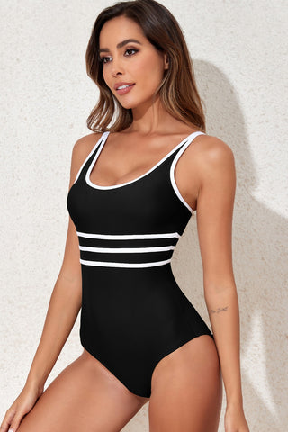 Contrast Trim Scoop Neck One-Piece Swimwear Divacious