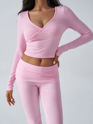 Ruched Long Sleeve Top and Pants Set - Divacious