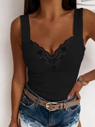 Full Size Lace Detail Sweetheart Neck Tank Divacious