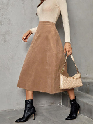 Solid High Waist Midi Skirt - Divacious