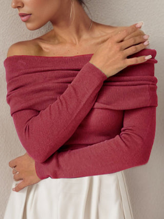 Off-Shoulder Long Sleeve Sweater Divacious