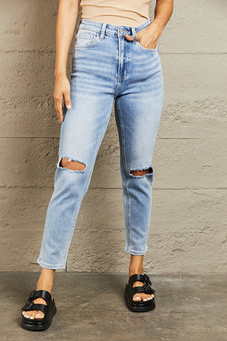 BAYEAS High Waisted Distressed Slim Cropped Jeans Divacious