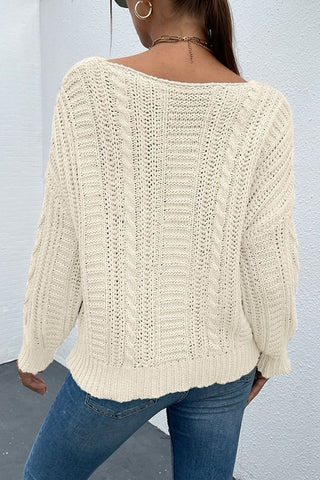 V-Neck Cable-Knit Long Sleeve Sweater Divacious