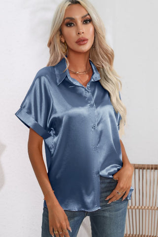 Collared Neck Short Sleeve Shirt Divacious