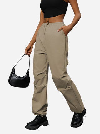 Pocketed Elastic Waist Pants Divacious