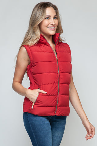 Snobbish Zip Up Turtleneck Vest with Pockets Trendsi