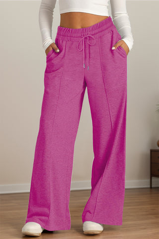 Drawstring Elastic Waist Wide Leg Pants - Divacious