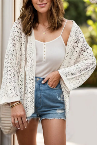 Openwork Open Front Dropped Shoulder Cardigan Divacious