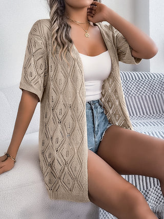 Openwork Open Front Half Sleeve Cardigan Divacious