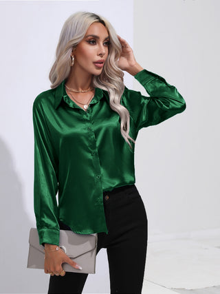 Collared Neck Buttoned Long Sleeve Shirt Divacious