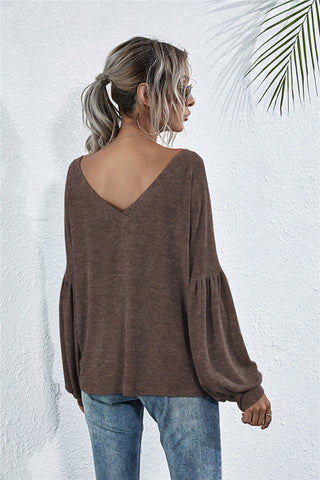 V-Neck Long Sleeve Dropped Shoulder Knit Top Divacious