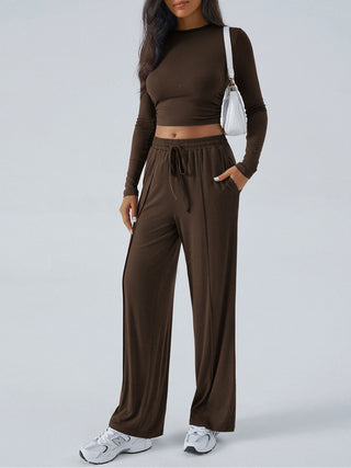 Round Neck Long Sleeve Top and Pants Set - Divacious