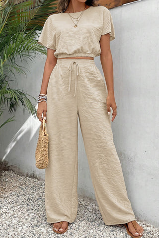 Round Neck Short Sleeve Top and Pants Set Trendsi