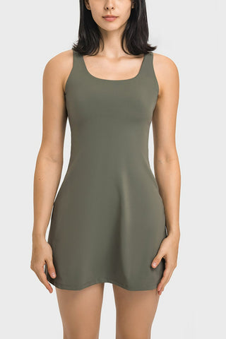 Millennia Square Neck Sports Tank Dress with Full Coverage Bottoms Trendsi