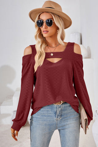 Cutout Square Neck Cold Shoulder T-Shirt Divacious