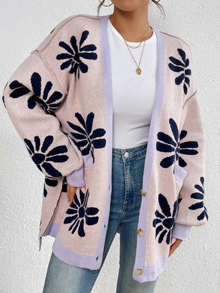 Contrast Dropped Shoulder Long Sleeve Cardigan Divacious