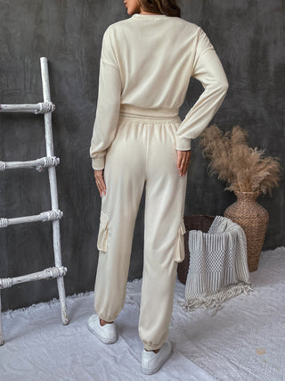 Perfee Round Neck Long Sleeve Top and Pants Set Trendsi