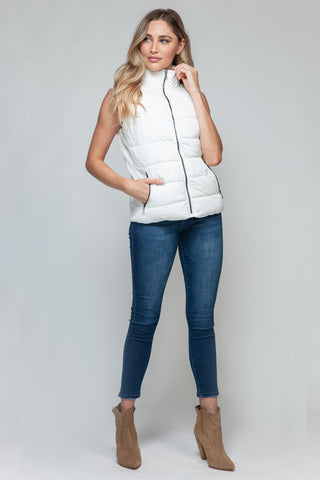 Snobbish Zip Up Turtleneck Vest with Pockets Trendsi