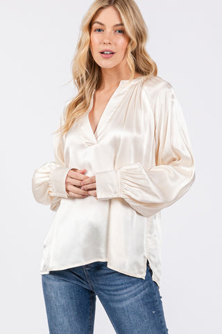 SAGE + FIG Notched Long Sleeve Blouse Divacious