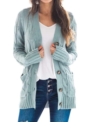 Cable-Knit Buttoned Cardigan with Pockets Divacious