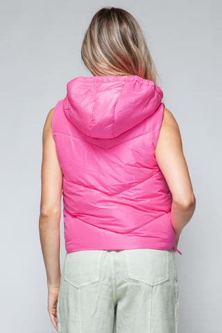 Snobbish Zip Up Quilted Hooded Vest Trendsi