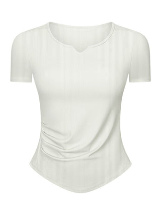 Millennia Notched Short Sleeve Active T-Shirt Trendsi