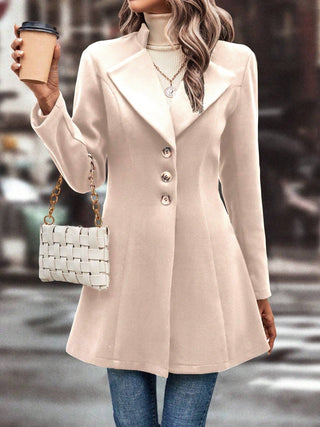 Collared Neck Long Sleeve Longline Coat - Divacious