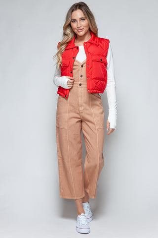 Snobbish Snap Down Quilted Crop Vest Trendsi