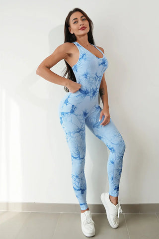 Printed Crisscross Wide Strap Jumpsuit Divacious