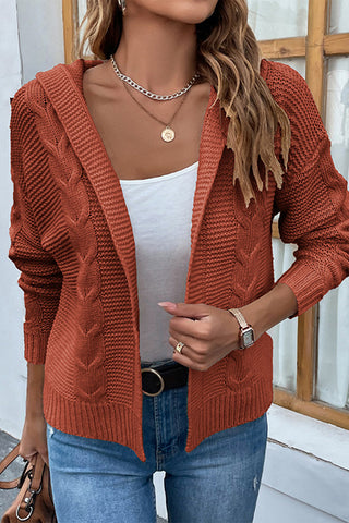 Cable-Knit Dropped Shoulder Hooded Cardigan Divacious