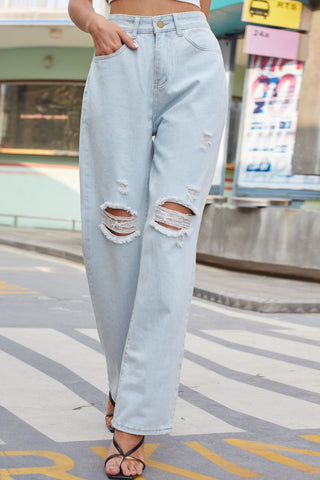 Baeful Distressed Straight Leg Jeans with Pockets Divacious