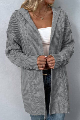 Cable-Knit Dropped Shoulder Hooded Cardigan Divacious